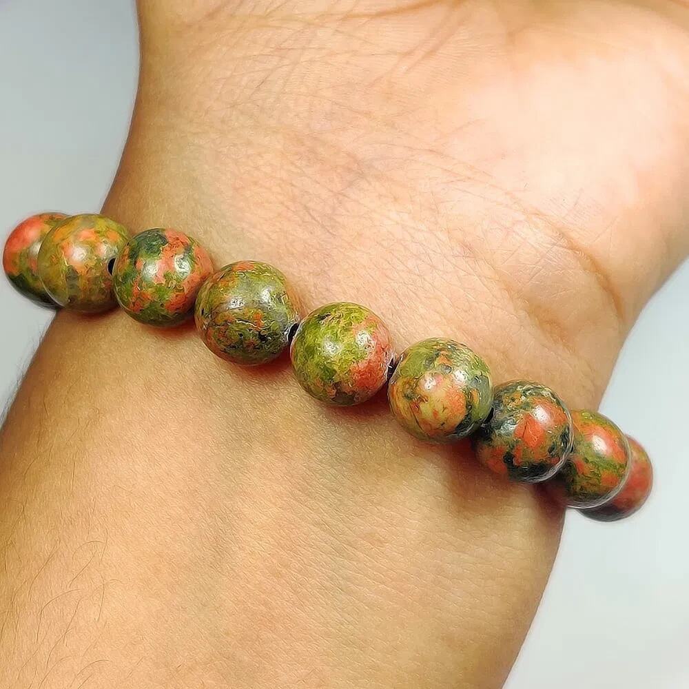 109.38 Ct Natural Unakite 9mm Round Bead Bracelet Brazil